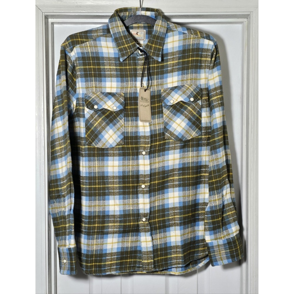 Wythe New York Washed Flannel Pearl Snap Shirt Men's Size Medium Gold Ravine